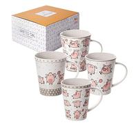 SPOTTED DOG GIFT COMPANY Pig Mugs Set of 4 - 360ml Ceramic China Coffee Mugs & Tea Cups | Funny & Cute Animal Themed Mug Gift Set | Gifts for Pig Lovers & Animal Lovers Women, Men & Kids