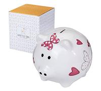 SPOTTED DOG GIFT COMPANY Piggy Bank Money Box for Kids Adults Girls, Large Ceramic Pig Saving Bank for Children, Cute Birthday New Home Gifts (Heart Butterfly)