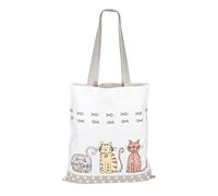 SPOTTED DOG GIFT COMPANY Shopping Bag Foldable Reusable Tote Bag for Women with Long Staps 100% Cotton Canvas Cute Cats Themed Fabric Bag, Gift for Cat Lovers Owners Cat Mums