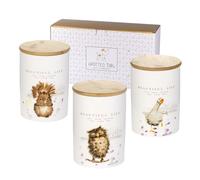 SPOTTED DOG GIFT COMPANY Tea Coffee Sugar Canisters, Set 3 Ceramic Storage Jars Containers with Lids Airtight, Squirrel Owl Goose Themed Kitchen Accessories Home Decor, Gift for Animal Lovers