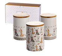 SPOTTED DOG GIFT COMPANY Tea Coffee Sugar Canisters, Set of 3 Ceramic Storage Jars Treat Containers with Lids Airtight, Dog Themed Kitchen Accessories Home Decor, Gift for Dog Lovers Owners Women