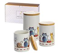 SPOTTED DOG GIFT COMPANY Tea Coffee Sugar Canisters, Set of 3 Ceramic Storage Jars Treat Containers with Lids Airtight, Cute Cat Themed Kitchen Accessories Home Décor, Gift for Cat Lovers Women