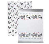 SPOTTED DOG GIFT COMPANY Tea Towels for Kitchen, Pack 2 Dish Towels 100% Cotton Absorbent, 70 x 50cm, Cute Chicken Themed Kitchen Accessories & Gifts for Chicken Lovers and Animal Lovers