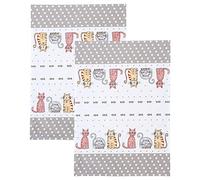 SPOTTED DOG GIFT COMPANY Tea Towels for Kitchen, Pack 2 pcs Dish Towels 100% Cotton Absorbent, 70 x 50cm, Cute Cat Themed Kitchen Accessories & Gifts for Cat Lovers