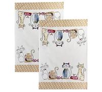 SPOTTED DOG GIFT COMPANY Tea Towels for Kitchen, Pack 2 pcs Dish Towels 100% Cotton Absorbent, 70 x 50cm, Cute Cats Themed Kitchen Accessories & Gifts for Cat Lovers