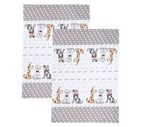 SPOTTED DOG GIFT COMPANY Tea Towels for Kitchen, Pack 2 pcs Dish Towels 100% Cotton Absorbent, 70 x 50cm, Cute Dog Themed Kitchen Accessories & Gifts for Dog Lovers