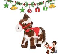 Spotted Electric Plush Horse, Interactive Brown-and-White Spotted Pony with Joyful Neighing Sounds, Christmas Dancing Toy, Walking Christmas Horse, Wagging Head Tail Realistic Stuffed Animal (1PC)
