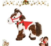Spotted Electric Plush Horse - Interactive Walking Pony with Neighing Sound, Wagging Head & Tail, Red Saddle Green Bell, Soft Stuffed Animal Toy for Christmas Birthday Gifts