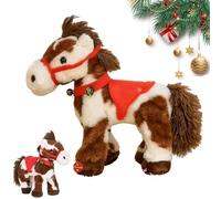 Spotted Electric Plush Horse, Interactive Walking Pony with Sound, Soft Brown White Spotted Stuffed Animal with Wagging Head Tail, Adorable Red Saddle Jingle Bell Toy for Gifts (1pcs)
