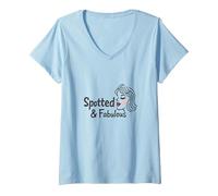 Spotted & Fabulous: Chic Retro Diva Style V-Neck T-Shirt, Women, Baby Blue, L
