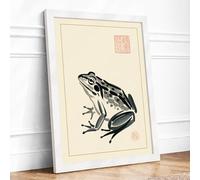 Spotted Frog Study Japandi Framed Wall Art Print A2 (59.4×42cm) White, Wall Decor for Living Room, Bedroom, Office & Home, Ready to Hang, Art Gift