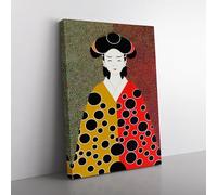 Spotted Geisha Black, Brown, Green Canvas Wall Art Print Ready to Hang, Framed Picture for Living Room Bedroom Home Office Décor, 76x50 cm (30x20 Inch)