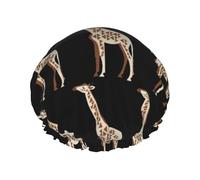 Spotted Giraffe Print Premium Double Layer Shower Cap For Women With Reusable Shower Cap For Hair - Waterproof Plastic Cap - Shower Caps For Long, Short And Curly Hairs