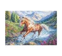 Spotted Horse Fording A Mountain Stream 1000 Piece Complete Jigsaw Puzzle Set Teens Beginners Mind Relaxation Puzzle Fans Group Play Anniversary Fathers Gift Thick Cardboard 1000 PCS