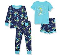 Spotted Zebra Girl's Disney Star Wars Marvel Frozen Princess Snug-Fit Cotton Pajamas, 4-Piece Tinker Bell Sparkle, 3T
