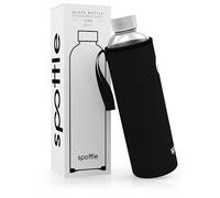 spottle Glass Water Bottle 1 Litre - Glass Bottle 500 ml - 750 ml - 1 Litre with Neoprene Cover - Protective Cover - Glass Drinking Bottle with Screw Cap (Black, 1000 ml)