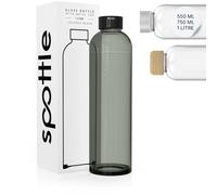 spottle glass water bottle 500ml - 750ml - 1 litre - borosilicate glass water bottle 1l with lid bpa free - for home - for fridge - dishwasher safe (Black tinted/metal lid, 550 ml)