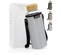 spottle Glass Water Bottle with Neoprene Sleeve, Borosilicate Drinking Bottle with Bamboo Screw Cap - Dishwasher Safe, Suitable for All Beverages, BPA free, 1,5L