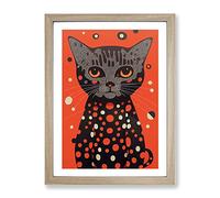 Spotty Cat Abstract Framed Print | A3 Oak Framed Wall Art | Ready to Hang | Abstract Animal Picture | Living Room Bedroom Lounge Office