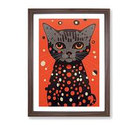 Spotty Cat Abstract Framed Print | A3 Walnut Framed Wall Art | Ready to Hang | Abstract Animal Picture | Living Room Bedroom Lounge Office