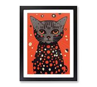 Spotty Cat Abstract Framed Print | A4 Black Framed Wall Art | Ready to Hang | Abstract Animal Picture | Living Room Bedroom Lounge Office