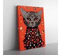 Spotty Cat Abstract Red, Brown, Brown Canvas Wall Art Print Ready to Hang, Framed Picture for Living Room Bedroom Home Office Décor, 76x50 cm (30x20 Inch)