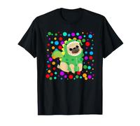 Spotty Cute Pug Dog Wearing Green Dinosaur Costume T-Shirt