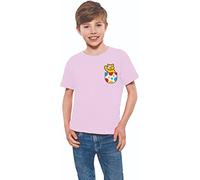 Spotty Kids' Bear T-Shirt 2024 - Fun Pudsey Styled Bear Design for Children Charity Day in Need, Waving Pocket Tee for Boys & Girls Light Pink