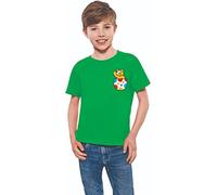 Spotty Kids' Bear T-Shirt 2024 - Fun Pudsey Styled Bear Design for Children Charity Day in Need, Waving Pocket Tee for Boys & Girls Kelly Green