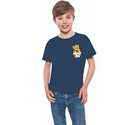 Spotty Kids' Bear T-Shirt 2024 - Fun Pudsey Styled Bear Design for Children Charity Day in Need, Waving Pocket Tee for Boys & Girls Navy