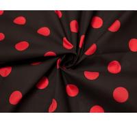 Spotty Print Polycotton Dress Fabric Black & Red - per metre