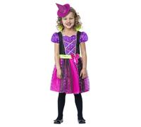 Spotty Witch Costume Girls Toddler Halloween Witches Fancy Dress Outfit Pink