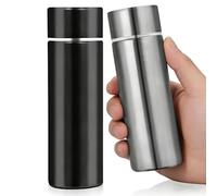 Spotzyllic 2 Pcs 150ml Small Thermos Flask, Stainless Steel Water Bottle Keeps Cold 12H/Hot 8H, Leak Proof Insulated Cup for Travel, Handbag, Gift for Couples (Black+Metallic)