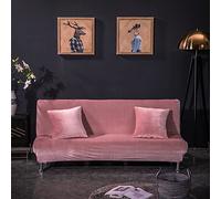 SPOUR Stretch Velvet Sofa Cover,Plush Futon Cover Armless Sofa Slipcover,2 Seater Couch Covers With Elastic Bottom,Thick Soft Sofa Bed Cover-Pink M