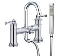 Spoutford Bath Filler Shower Head Mixer Bathroom Tap Hot or Cold Dual Lever Faucet Bathtub Chrome Plated Handheld Shower Head Attachment for Double Use Faucet Tap with High-Pressure Shower Function