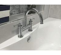 Spoutford Bathroom Traditional Crane Long Spout Bath Filler Mixer Tap Solid Brass Chrome Plated