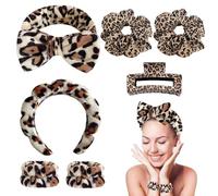 Spove 7pcs Skincare Headband Set, Spa Headbands and Hairbands for Women, Hair Scrunchies, Makeup Wristbands, Hairpin, Face Washing Make Up Hair Band (Leopard, One Size)