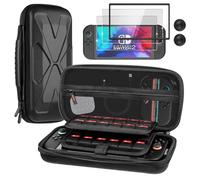 SPOVEN for Nintendo Switch 2 Case Black (2025), Portable Large Capacity Carrying Protective Hard Shell Travel Case, 4 in 1 Accessories Bundle with 2 Screen Protectors, 2 Thumb Grip Caps & Installation