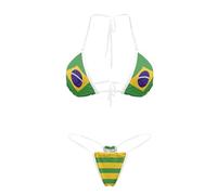 Spowatriy Women's Two Piece Thong Bikini Transparent Straps Triangle Bathing Suit Sexy Brazilian Swimsuit Bikini Set, Brazilian Flag, Large