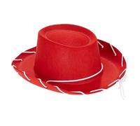 SPPEOUKJ Cowboy Hat Brown Red Felt Cowboy Hat Western Cowgirl Cap Fancy Dress Costume Child Outfit For Party Role For Play Cosplay Holiday For Men Women(Red)