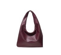 SPPEOUKJ Woven Leather Shoulder Bag,Women Handbag,Large Capacity Tote,Crescent,Zipper Underarm(Red)