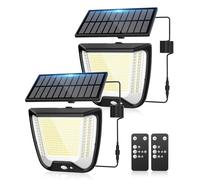 spqment Solar Outdoor Security Sensor Lights: 288 LED Outdoor Garden Lights 3 Modes Outside Solar Panel Powered Flood Light IP65 Waterproof Remote Control Floodlight for Wall Yard Shed 2 Pack