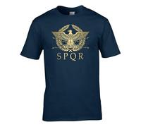SPQR Roman Empire Metallic Gold Eagle Historical Men's T-Shirt Navy L