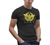SPQR Roman Gladiator Imperial Golden Eagle Army Men's Black T-Shirt Size L