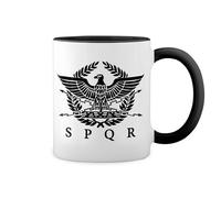 SPQR Roman Gladiator Imperial Golden Eagle Army New Trend Fun Lustig White Coffee Mug with Black Rim & Handle