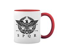 SPQR Roman Gladiator Imperial Golden Eagle Army New Trend Fun Lustig White Coffee Mug with Red Rim & Handle