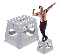 Spranster Folding Step Stool, 11 Inch (28 cm) - Single Step, Non-Slip Plastic, Holds 136 kg (300 lb) - For Adults & Kids, Kitchen, Bathroom, Caravan & Camping - Folds Flat to 4 cm, Light Grey