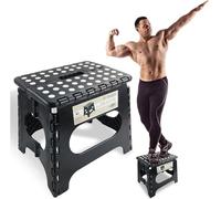 Spranster Folding Step Stool 9" - Black Non-Slip Plastic Step for Adults and Children - Strong & Compact - For Kitchen, Bathroom, Garage or Travel