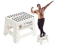 Spranster Folding Step Stool 9" - White Non-Slip Plastic Stool for Adults and Kids - Lightweight & Portable - Ideal for Kitchen, Bathroom, Home Use