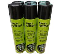 SPRAY ADHESIVE A PACK OF 6 X 400ml AEROSOLS, A FAST CURE BONDING ADHESIVE SUITABLE FOR MULTIPLE MATERIALS INCLUDING CARPETS TEXTILES PLASTICS CARDBOARD